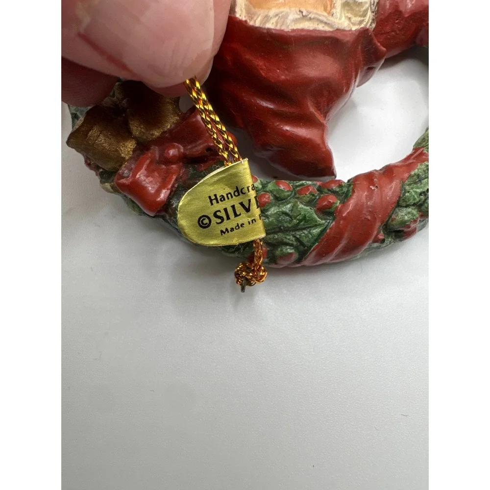 Silvestri Handcrafted Santa Wreath Christmas Ornaments Set of 4 Red Green Gold